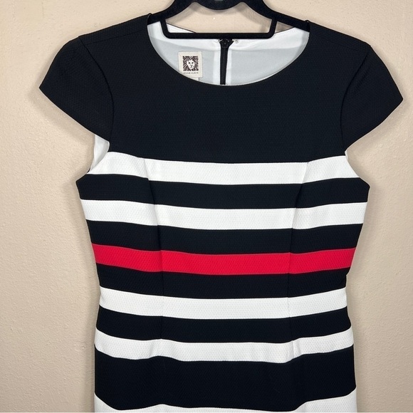 SIZE 2 ANNE KLEIN BLACK RED WHITE STRIPED DRESS EVENT PARTY STRIPES COLORBLOCK - Picture 2 of 9